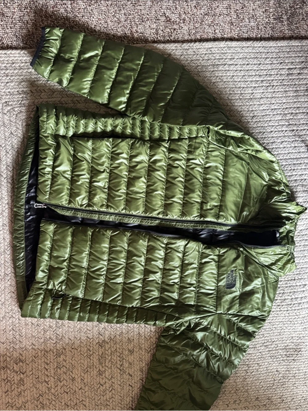 The North Face Shiny Olive Green Quilted Puffer Jacket